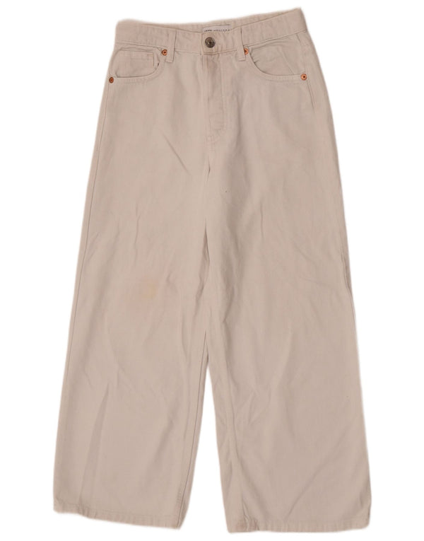 Jeans corti da donna Zara a gamba larga EU 36 XS W26 L24 Cotone bianco
