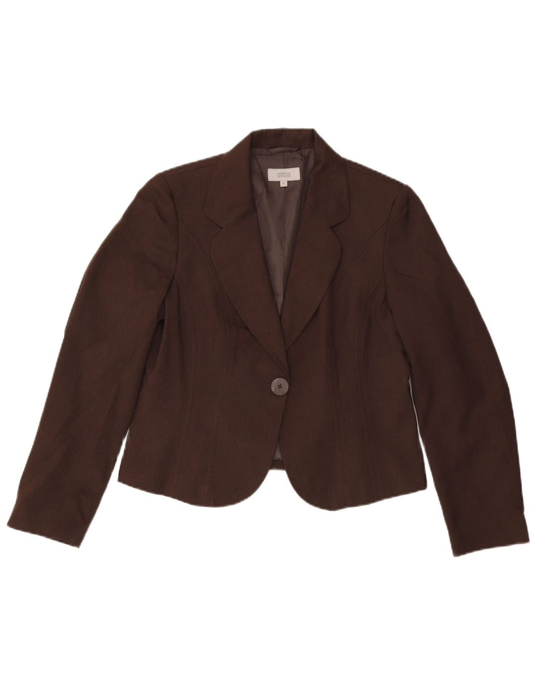 Marks & Spencer Womens 1 Button Blazer Jacket UK 14 Medium  Brown Polyester