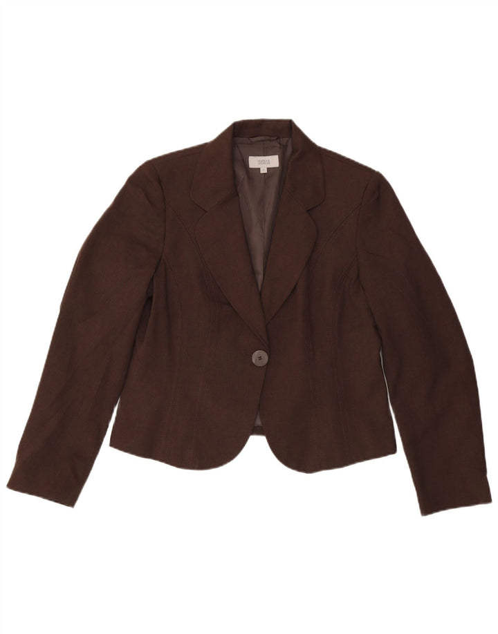 Marks & Spencer Womens 1 Button Blazer Jacket UK 14 Medium  Brown Polyester