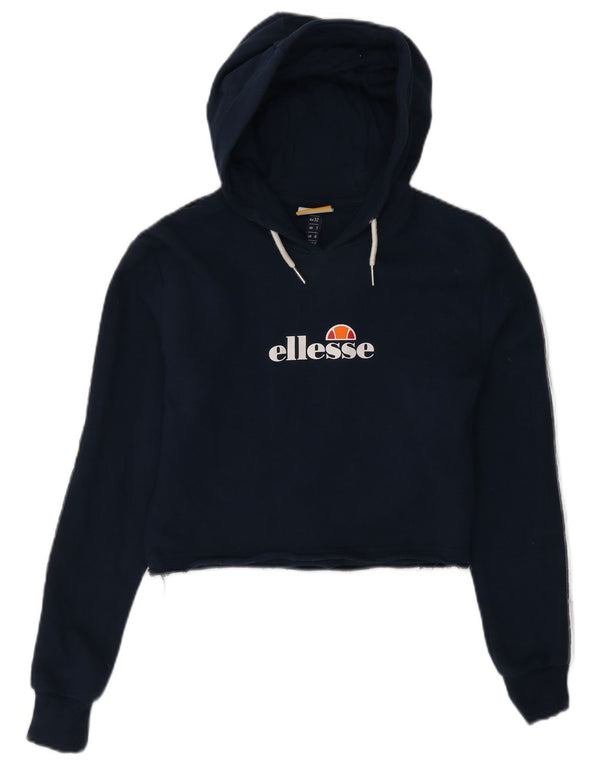 Felpa con cappuccio corta grafica da donna Ellesse UK 4 XS cotone blu navy
