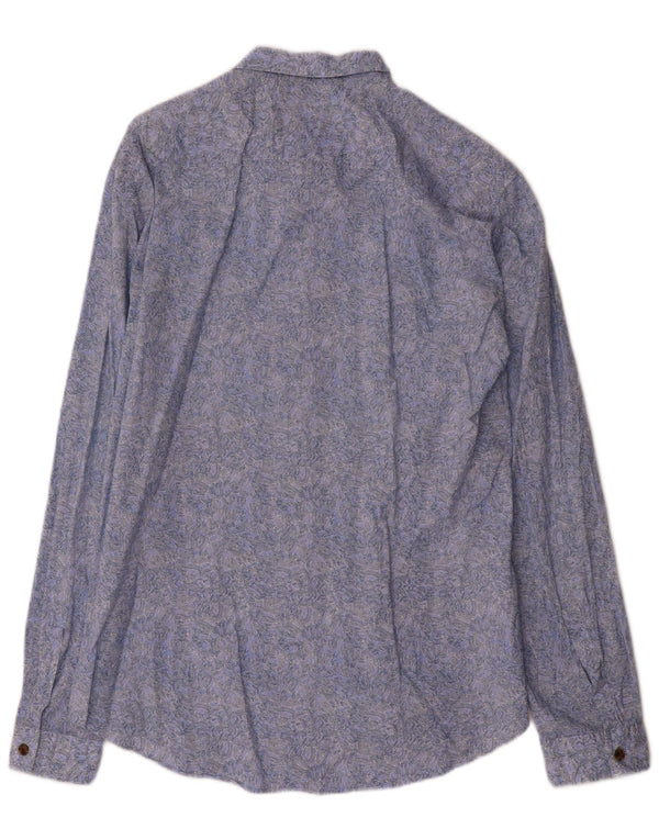 Hugo Boss Mens Abstract Pattern Slim Fit Shirt Large Blue Cotton