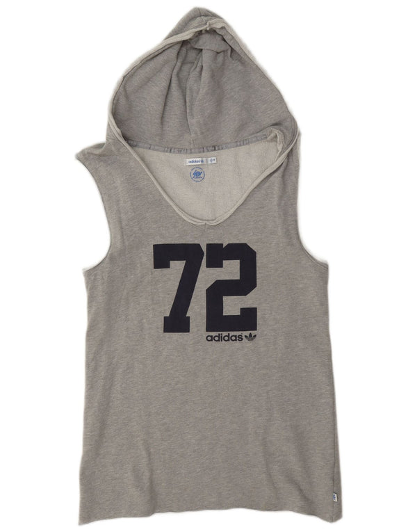 Adidas Mens Graphic Sleeveless Hoodie Jumper UK 38 Small Grey Cotton