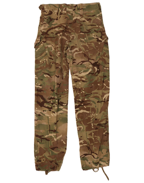 Calças retas de carga masculina vintage W30 L32 poliéster cáqui camuflado