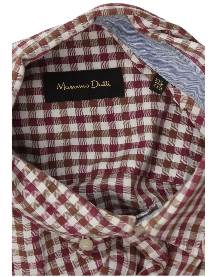 Massimo Dutti Herre Flannel Shirt 2XL Burgundy Gingham