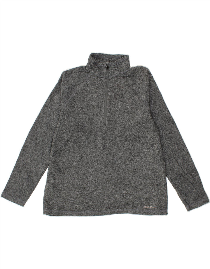 EDDIE BAUER Womens Zip Neck Fleece Jumper UK 16 Large Grey Polyester Vintage Eddie Bauer and Second-Hand Eddie Bauer from Messina Hembry 