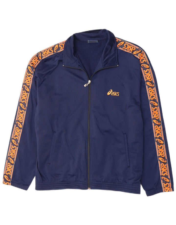 Asics Mens Graphic Tracksuit Top Jacket XL Navy Blue Polyester