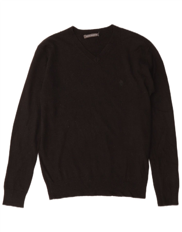 French Connection Mens V-Neck Jumper Sweater Small Black Acrylic