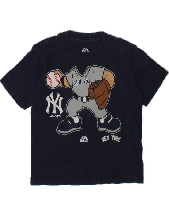 MAJESTIC Boys Graphic T-Shirt Top 7-8 Years Large Navy Blue Cotton | Vintage Majestic | Thrift | Second-Hand Majestic | Used Clothing | Messina Hembry 