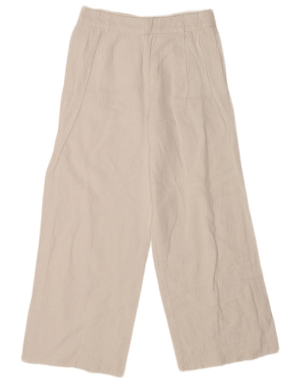 Damskie spodnie chino z wysokim stanem i szeroką nogawką Zara, małe W26 L28, białe lniane