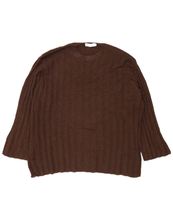 Zara Dame Oversized Crew Neck Jumper Sweater UK 14 Medium Brun Polyamid