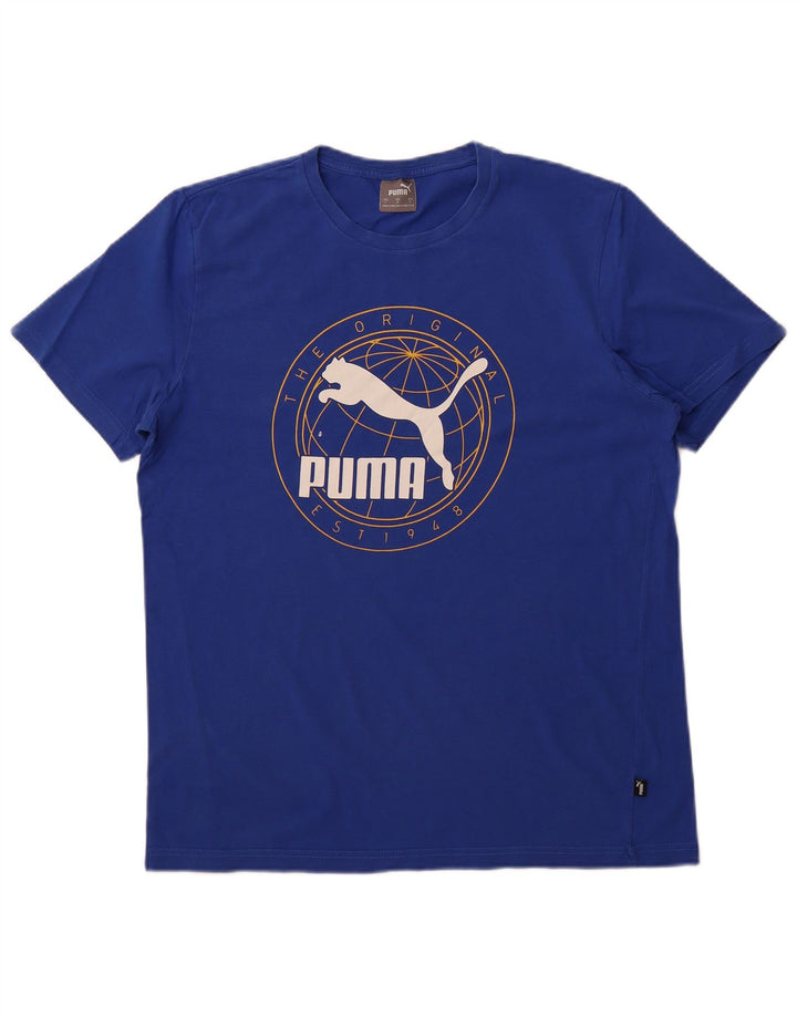 PUMA Mens Graphic T-Shirt Top Large Blue Cotton