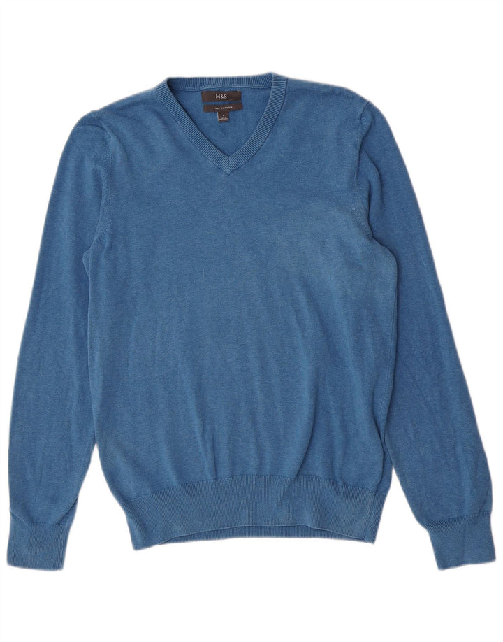 MARKS & SPENCER Herren-Pullover mit V-Ausschnitt, Größe S, blaue Baumwolle