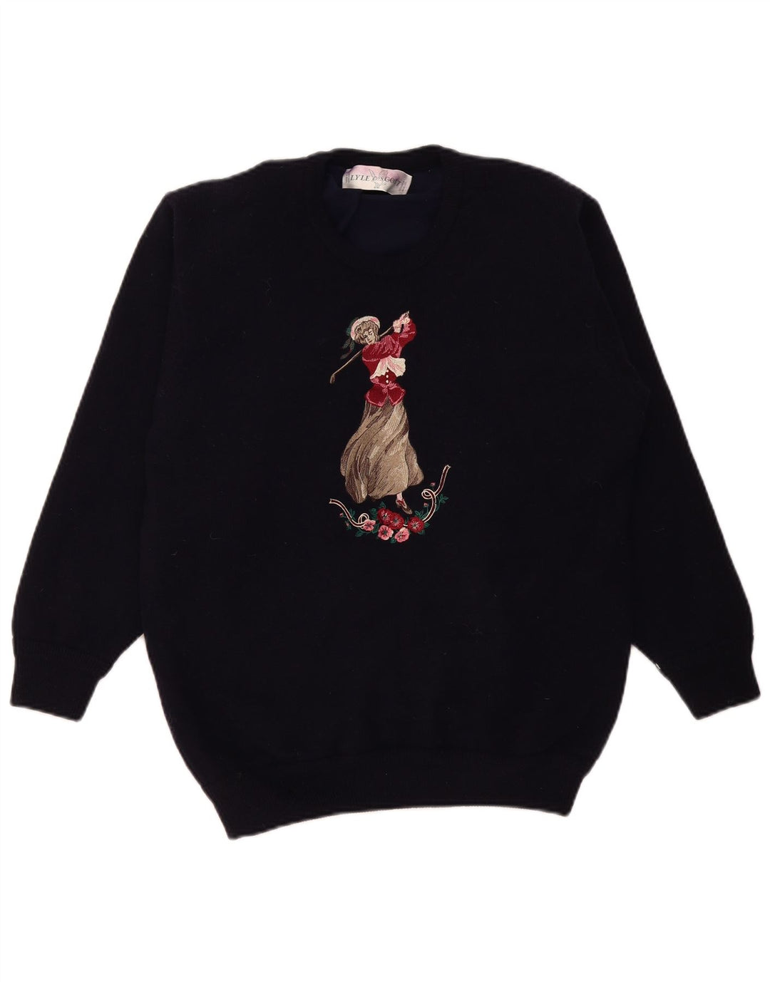 Lyle & Scott Herre grafisk rund hals trøje sweater medium marineblå
