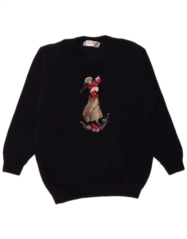 Lyle & Scott Herre grafisk rund hals trøje sweater medium marineblå