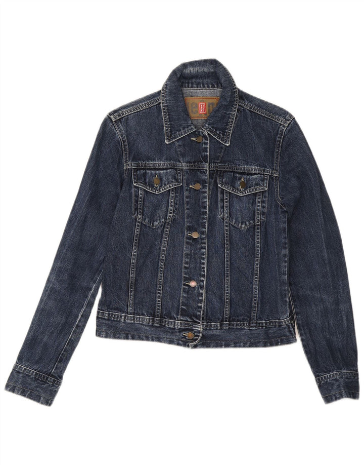 Stefanel Dame Crop Denim Jacket UK 12 Medium Navy Blue