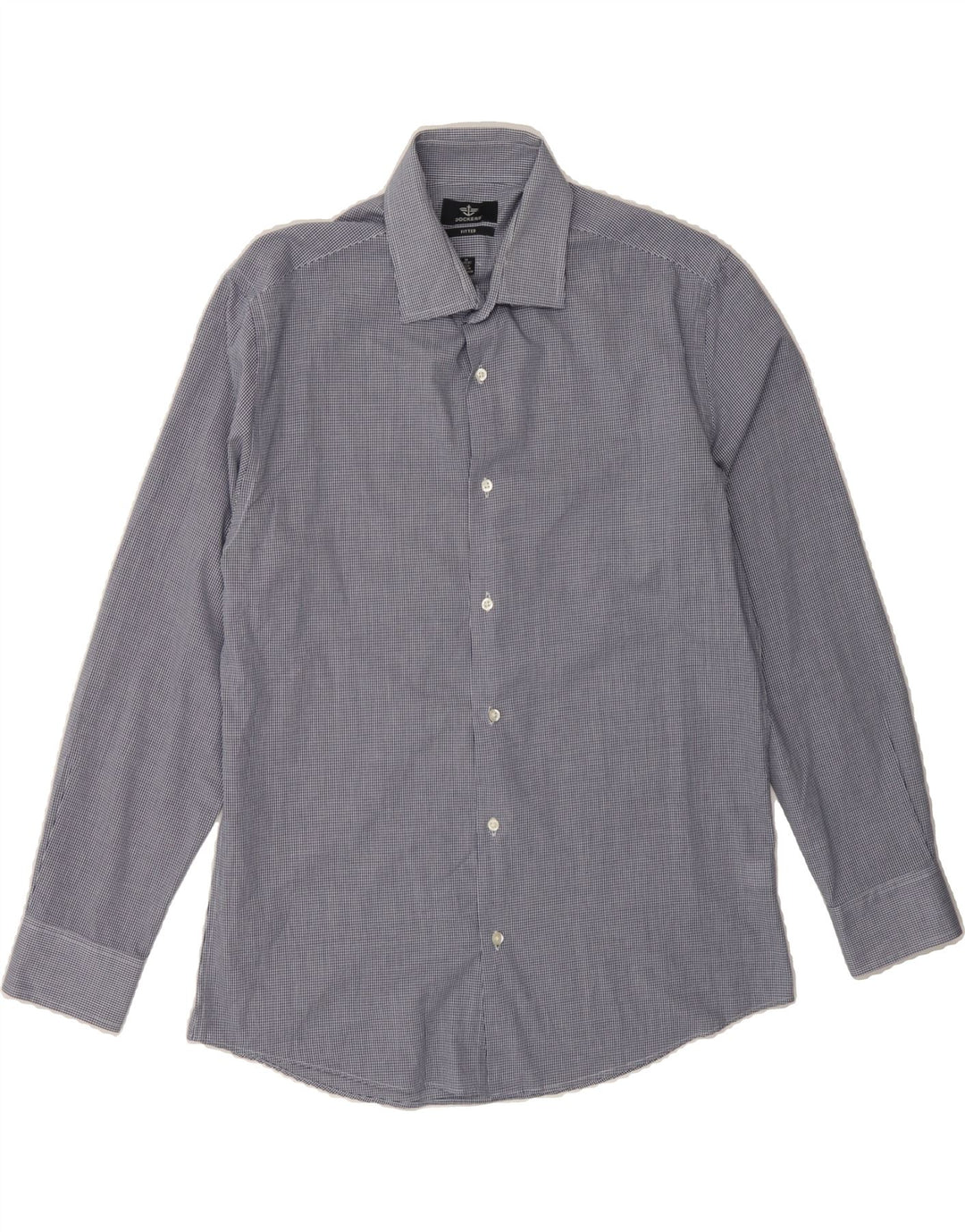 DOCKERS Mens Fitted Shirt Size 15 1/2 Medium Navy Blue Gingham Cotton Vintage Dockers and Second-Hand Dockers from Messina Hembry 