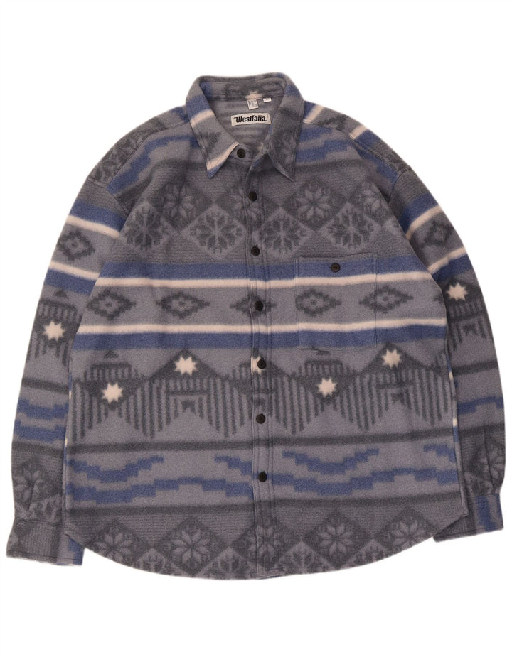 Vintage Mens Fleece Shirt UK 15 Medium Grey Geometric Polyester