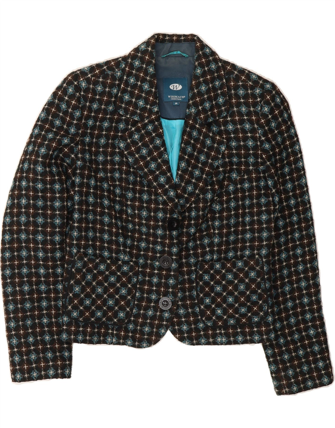 VINTAGE Womens Abstract Pattern 3 Button Blazer Jacket EU 38 Medium Black Vintage Vintage and Second-Hand Vintage from Messina Hembry 