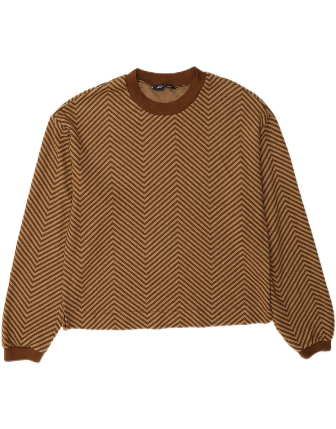Marks & Spencer Damen-Pullover mit Rundhalsausschnitt, UK 12, Mittelbraun, Chevron