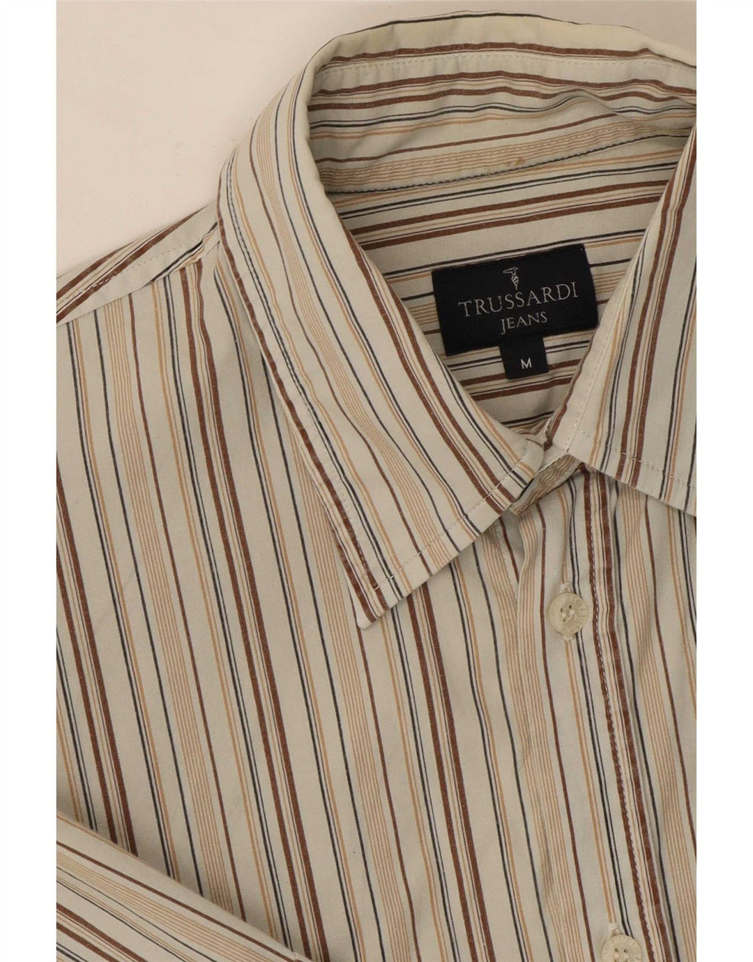 Trussardi Jeans Mens Short Sleeve Shirt Medium Beige Striped
