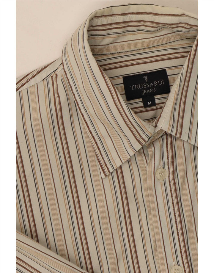 Trussardi Jeans Mens Short Sleeve Shirt Medium Beige Striped
