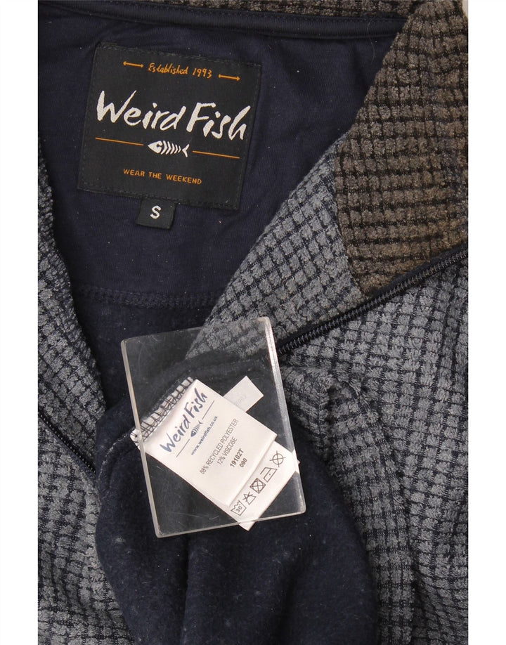 Weird Fish Mens Zip Neck Fleece Jumper Small Navy Blue Polyester