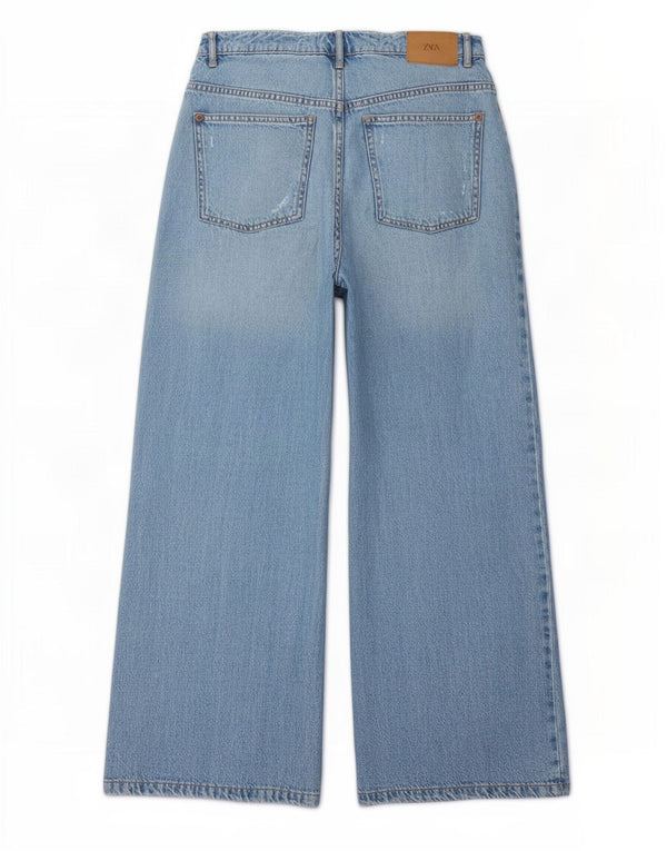 Zara Girls Distressed Wide Leg Jeans 13-14 ετών W26 L25 Blue