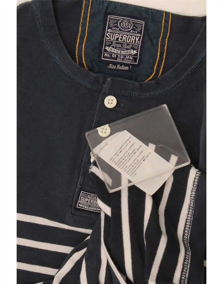 Superdry Mens Regular Top Long Sleeve Medium Navy Blue Striped Cotton