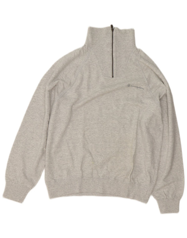 Champion Mens Zip Neck Sweatshirt Jumper Medium Grey Flecked Cotton