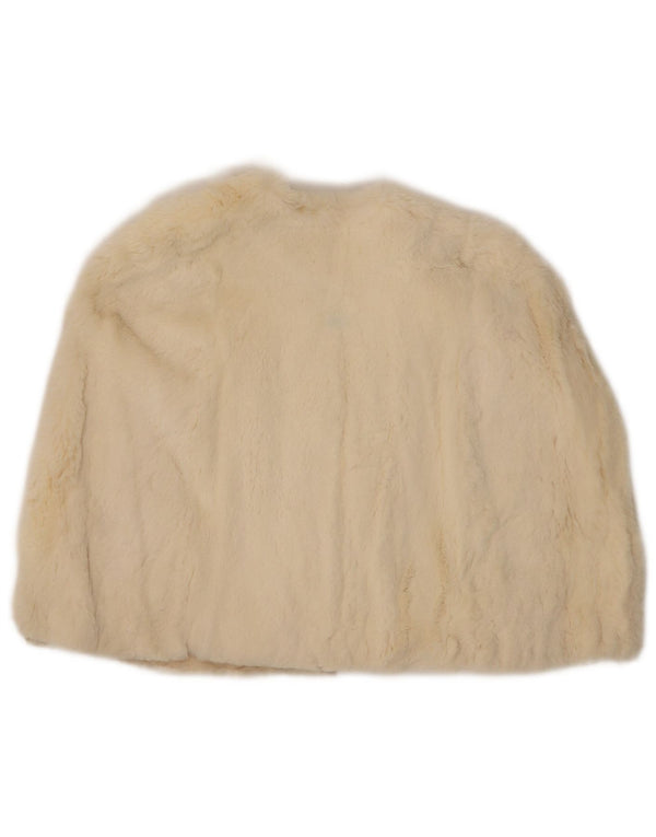 Vintage mujer piel sintética Capelet abrigo un tamaño de blanco