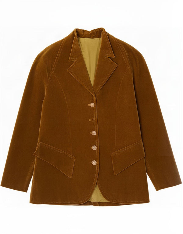 Vintage Womens 5 Button Velvet Blazer Jacket UK 8 Small Khaki