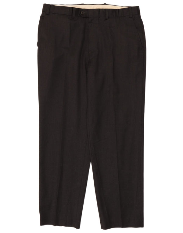 Calça masculina de terno reto Marks & Spencer W38 L31 lã preta