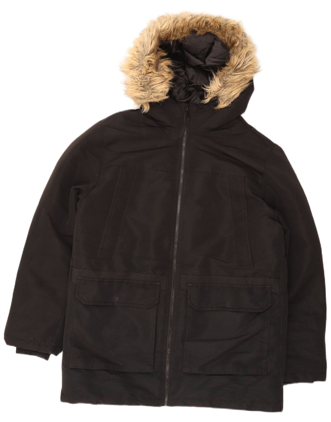 Jack & Jones Mens Hooded Parka Jacket UK 40 Large Black Polyester