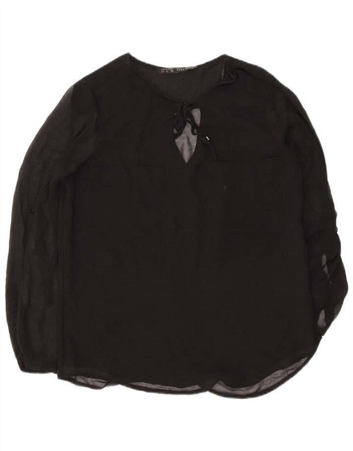 ZARA Womens See Through Long Sleeve Blouse Top UK 14 Medium Black