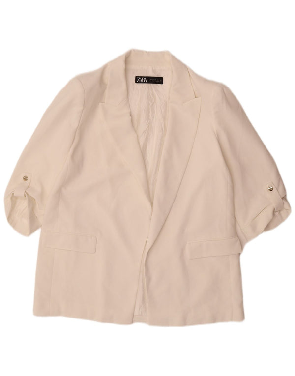 Giacca blazer aperta da donna con maniche a 3/4 Zara UK 18 XL poliestere bianco