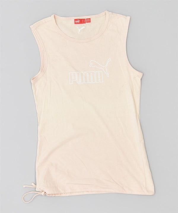 PUMA Womens Graphic Vest Top UK 10 Small Off White Cotton