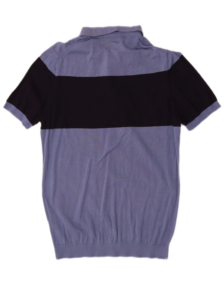 Massimo Dutti Mens Polo Neck Jumper Sweater Medium Blue Colourblock