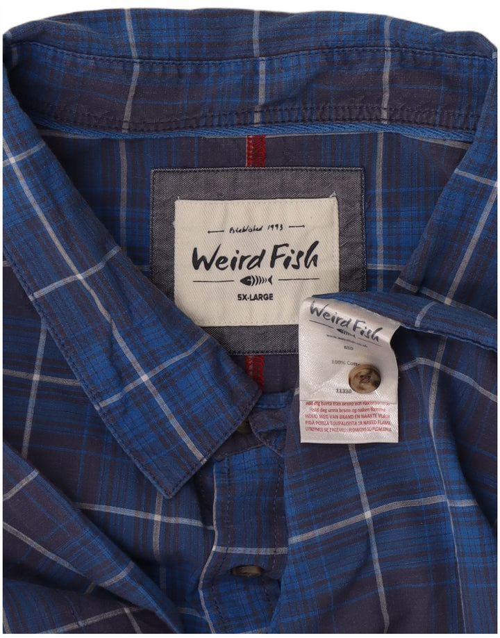 Weird Fish Mens Short Sleeve Shirt 5XL Blue Check Cotton