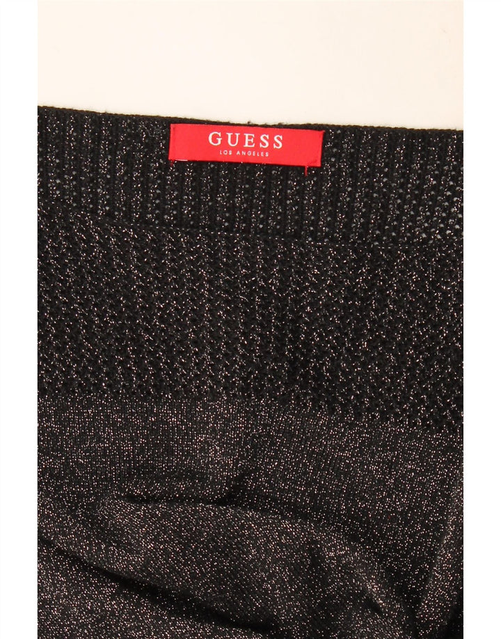 GUESS Womens Boat Neck Jumper Sweater UK 14 Medium Black