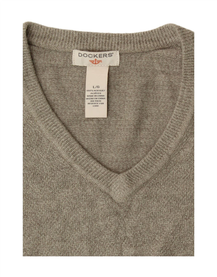DOCKERS Mens V-Neck Jumper Sweater Large Grey Acrylic Vintage Dockers and Second-Hand Dockers from Messina Hembry 