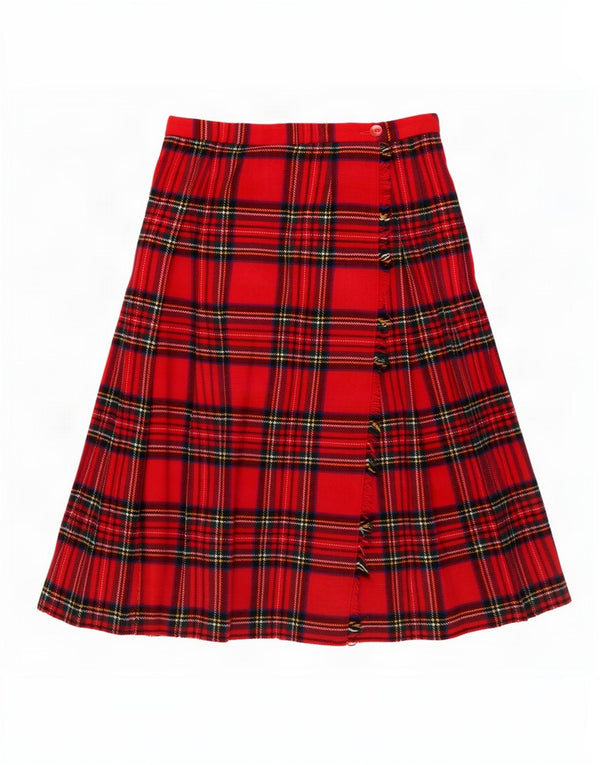 Vintage Womens Wrap Knife Pleated Skirt EU 40 Medium W28 Red Plaid Wool