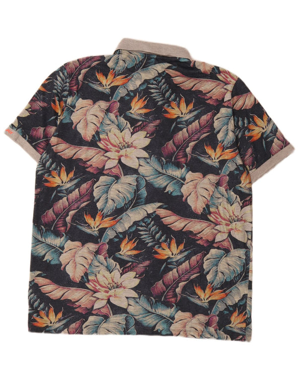 Polo grafica da uomo Replay 4XL in cotone floreale blu navy