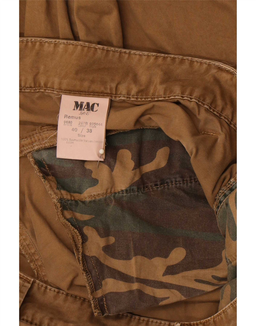 Mac Mens Straight Cargo Trousers W40 L38 Brown Cotton