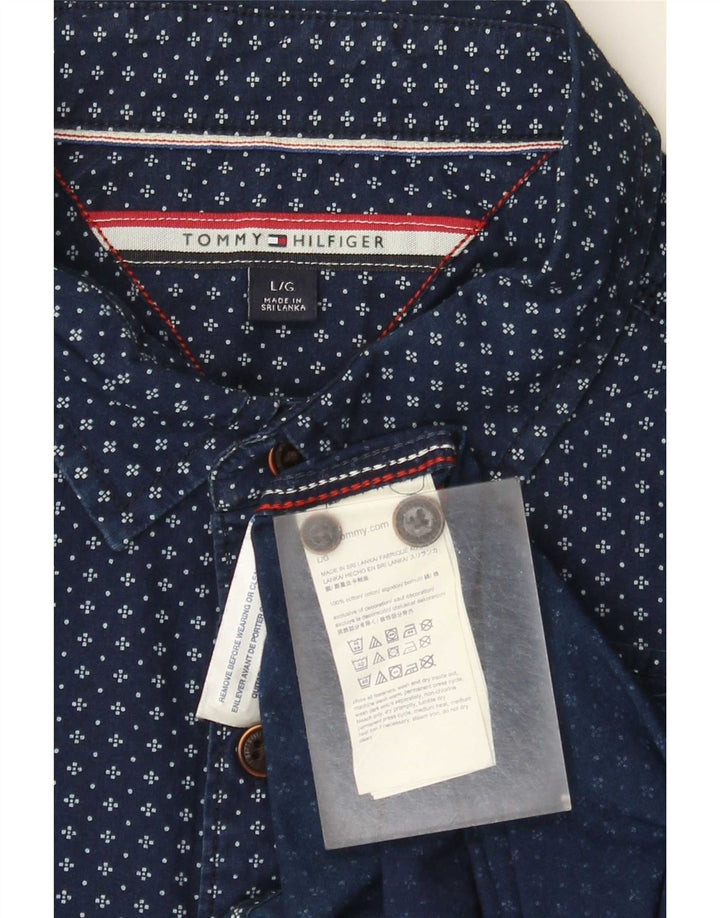 Tommy Hilfiger Mens Abstract Pattern Shirt Large Navy Blue Cotton