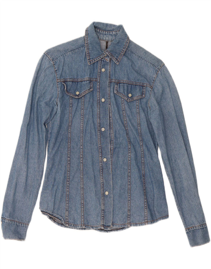 VINTAGE Womens Denim Shirt UK 12 Medium Blue Cotton Vintage Vintage and Second-Hand Vintage from Messina Hembry 