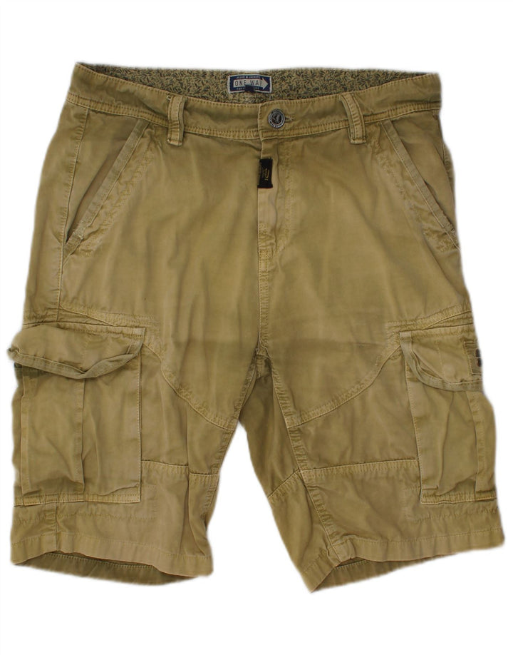 ONE WAY Mens Cargo Shorts Medium W32 Khaki Cotton