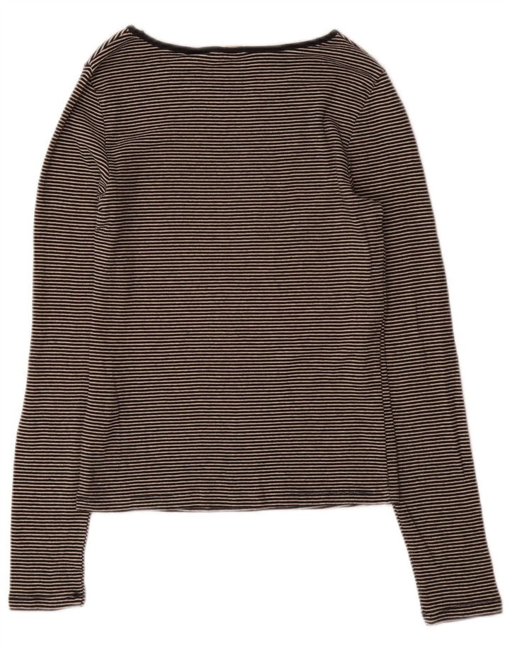 Levi's Womens Top Long Sleeve UK 12 Medium Grey Pinstripe Cotton
