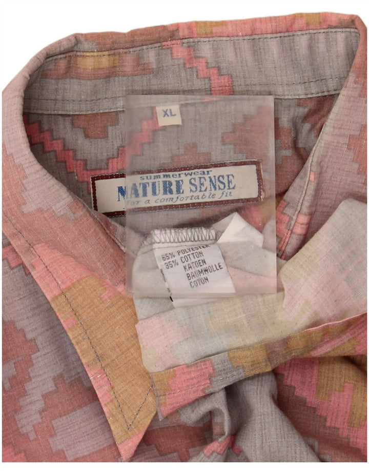VINTAGE Mens Short Sleeve Shirt XL Multicoloured Geometric Polyester