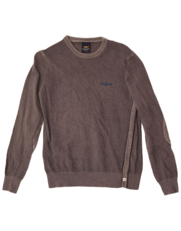 Aeronautica Militare Mens Crew Neck Jumper Sweater XS Grey Lambswool