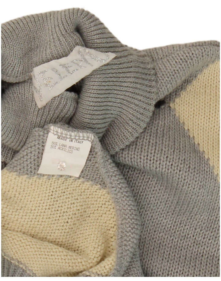 VELENO Mens Turtle Neck Jumper Sweater Large Grey Argyle/Diamond Wool
